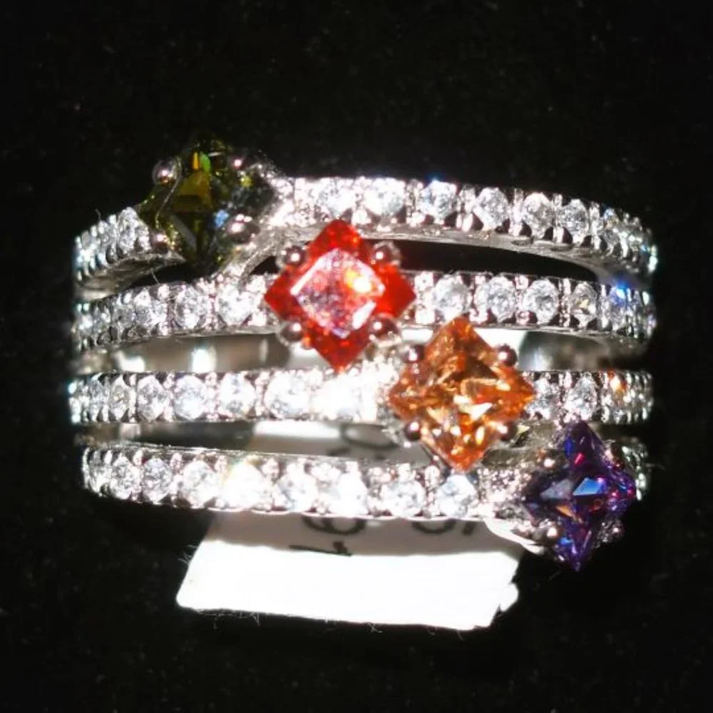 Beautiful Artisan .925 Sterling Silver w/ Multi Color and Clear CZ's Lady's Ring